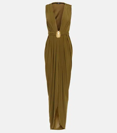 Balmain Embellished Gown In Kaki