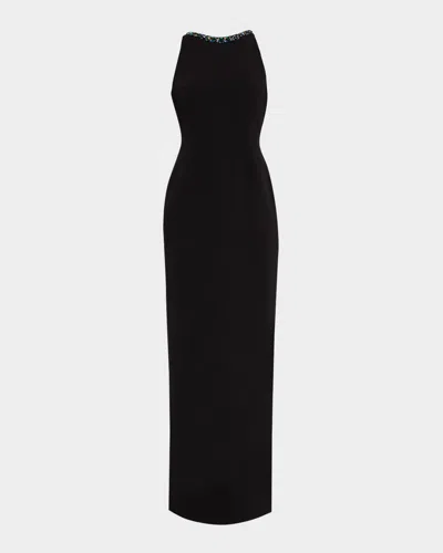 Balmain Embellished High-neck Column Gown In Black