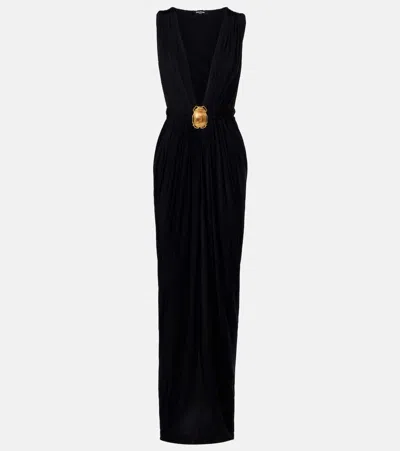 Balmain Embellished Jersey Maxi Dress In Black