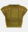 Balmain Embellished Knit Crop Top In Kaki