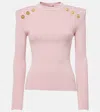 Balmain Knitwear Crew Neck Sweater With Gold-tone Buttons In Pink