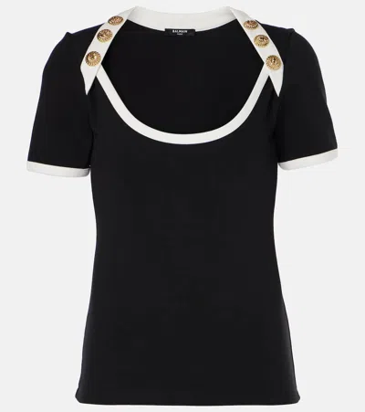 Balmain Two-tone T-shirt With Button Details In Multi