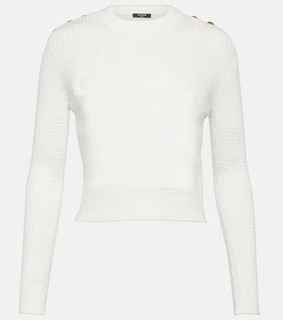 Balmain Embellished Knitted Top In White