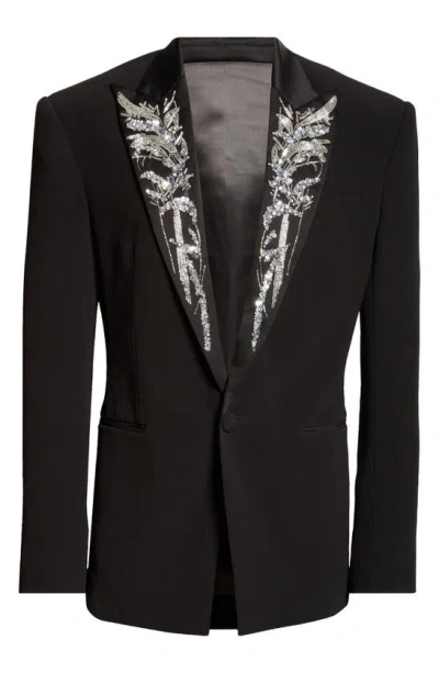 Balmain Embellished Lapels Dinner Jacket In Black/ Crystal