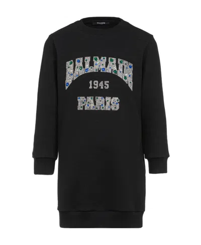Balmain Embellished-logo Sweatdress In Black
