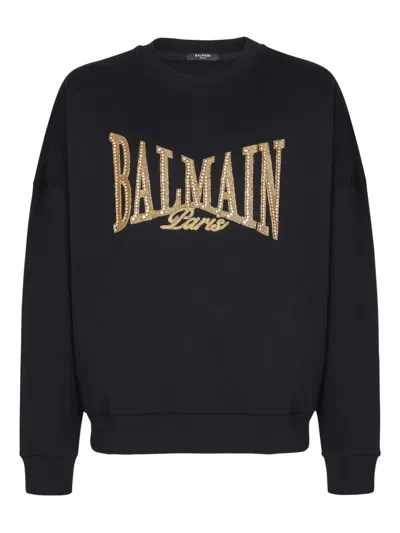 Balmain Embellished-logo Sweatshirt In Black