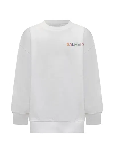 Balmain Embellished Logo Sweatshirt In White