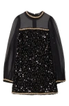 Balmain Pearly Chain Long-sleeve Sequined Mini Dress In Black Multi