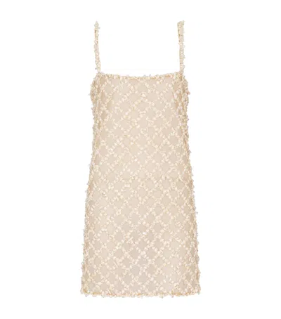 Balmain Embellished Mesh Mini Dress In Brown