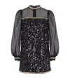 Balmain Pearly Chain Long-sleeve Sequined Mini Dress In Black
