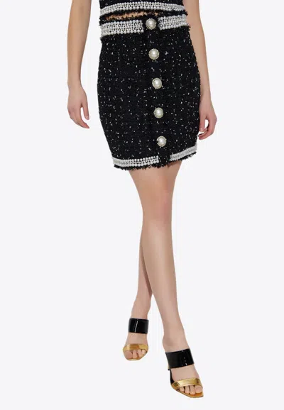 Balmain Pearl-embellished Mini Skirt In Black