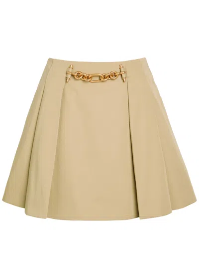 Balmain Embellished Pleated Cotton Mini Skirt In Brown