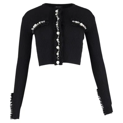 Balmain Embellished Ribbed Cardigan In Black Viscose