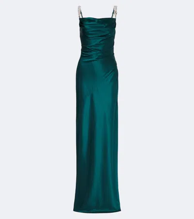Balmain Embellished Strap Cowl Neck Silk Column Gown In Green