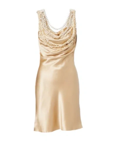Balmain Embellished Silk Satin Slip Dress In Neutral