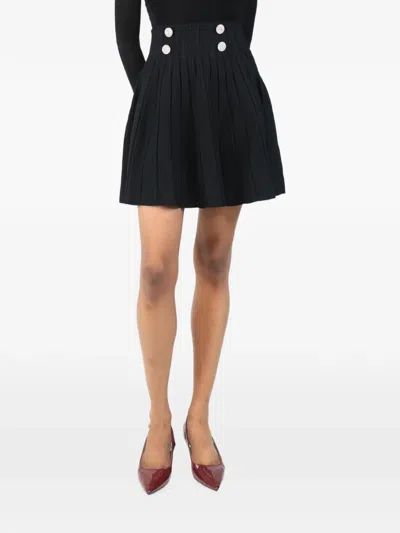 Pre-owned Balmain Embellished Skater Skirt In Black