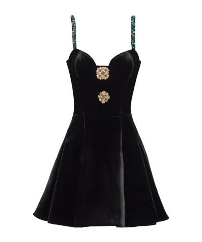 Balmain Embellished Strappy Velvet Dress In Black