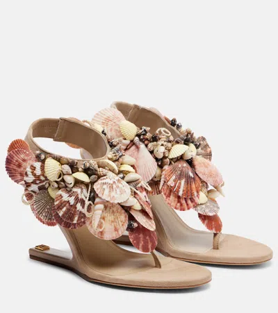 Balmain Embellished Suede Slingback Wedges In Multi