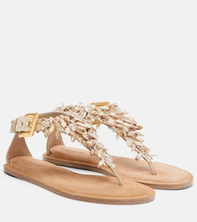 Balmain Embellished Suede Thong Sandals In Multi