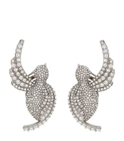Balmain Embellished Swallow Earrings In Silver