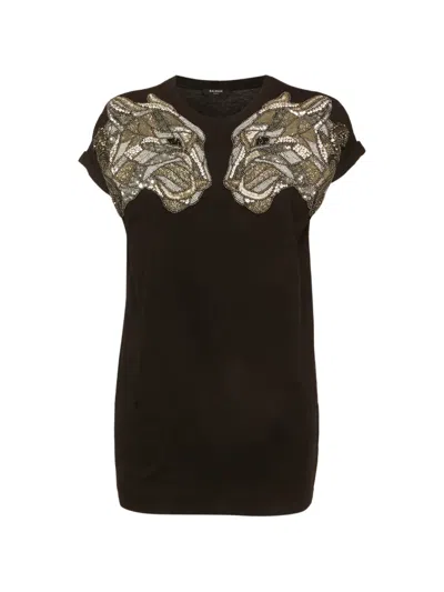 Pre-owned Balmain Embellished Tiger T-shirt In Black