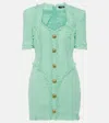 Balmain Button-embellished Tweed Minidress In Green