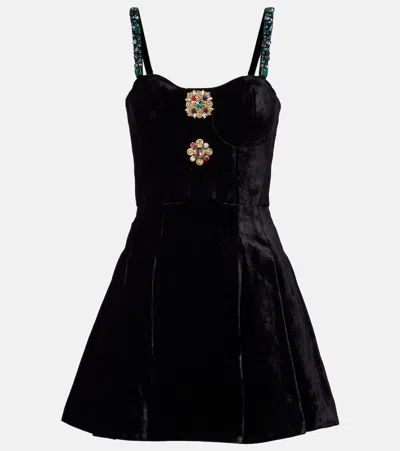 Balmain Embellished Velvet Mini Dress In Black
