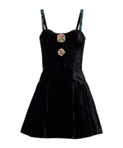 Balmain Embellished Strappy Velvet Dress In Black