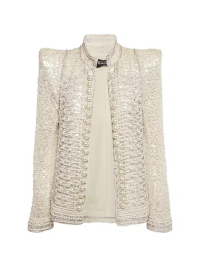 Pre-owned Balmain Embellishment Tweed Jacket In Neutral