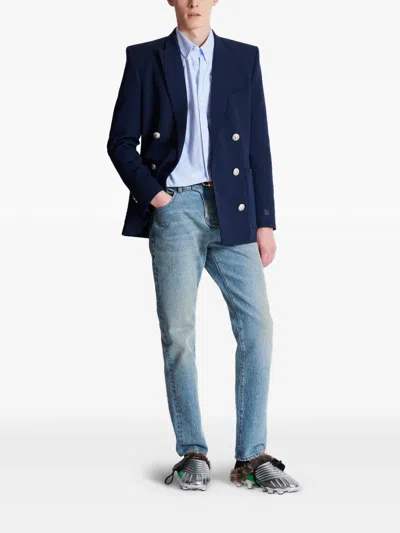 Balmain Emblem Cotton Shirt In Blue