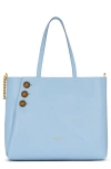 Balmain Embleme Leather Shopping Tote Bag In Pale Blue