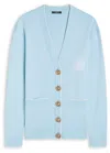 Balmain Emblem-embroidered Fine-knit Cardigan In Blue