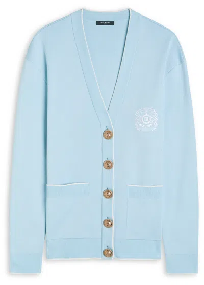 Balmain Emblem-embroidered Fine-knit Cardigan