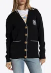 Balmain Emblem Embroidered Knit Cardigan In Black