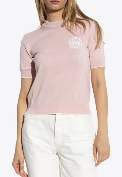 Balmain Embleme-embroidered Knit Top In Pink