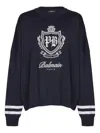 Balmain College Emblem Knit Jumper In Blue