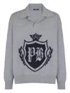Balmain College Emblem Polo Sweater In Eco-cashmere In Gray