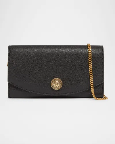 Balmain Chain Strap Leather Wallet In 0pa Noir