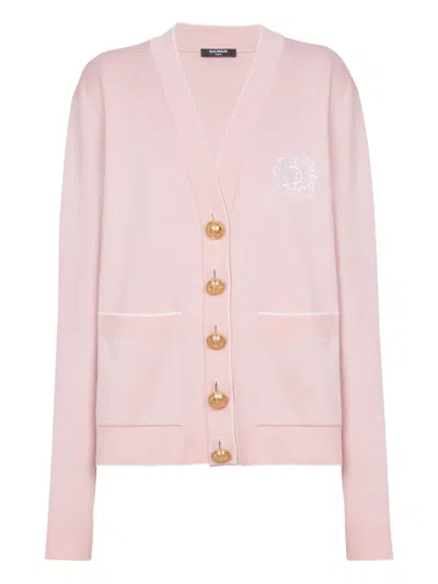 BALMAIN EMBLÈME-EMBROIDERED CARDIGAN