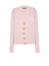 Balmain Emblem Embroidered Knit Cardigan In Pink
