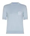 Balmain Knit Crewneck With Short Sleeves And Striped Tipping In Blue