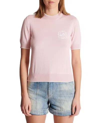 Balmain Embleme-embroidered Knit Top In Pink