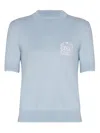 Balmain Knit Crewneck With Short Sleeves And Striped Tipping In Blue