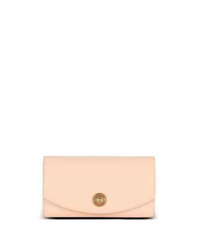 Balmain Embleme Grained Calfskin Clutch In Beige