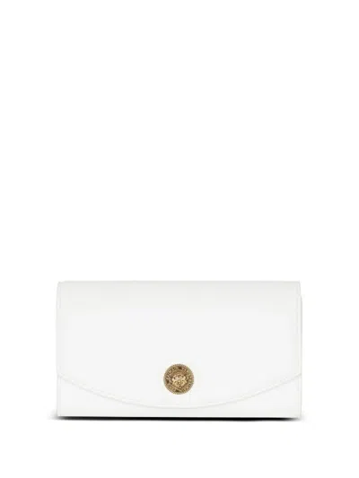Balmain Emblème Leather Crossbody Bag In White