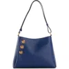 Balmain Embleme Shoulder Bag In Grained Calfskin In Blue