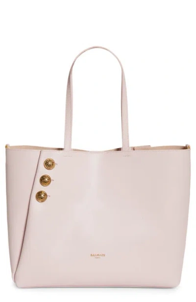Balmain Embleme Leather Shopping Bag In 4ao Lightt Pink