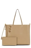 Balmain Embleme Shopper Tote Bag In Grained Leather In Mole