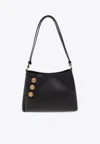 Balmain Emblem Crest Button Leather Shoulder Bag In Black