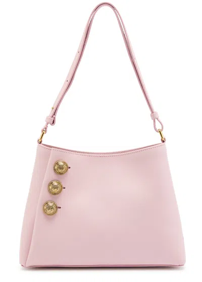 Balmain Emblème Leather Shoulder Bag In Rose